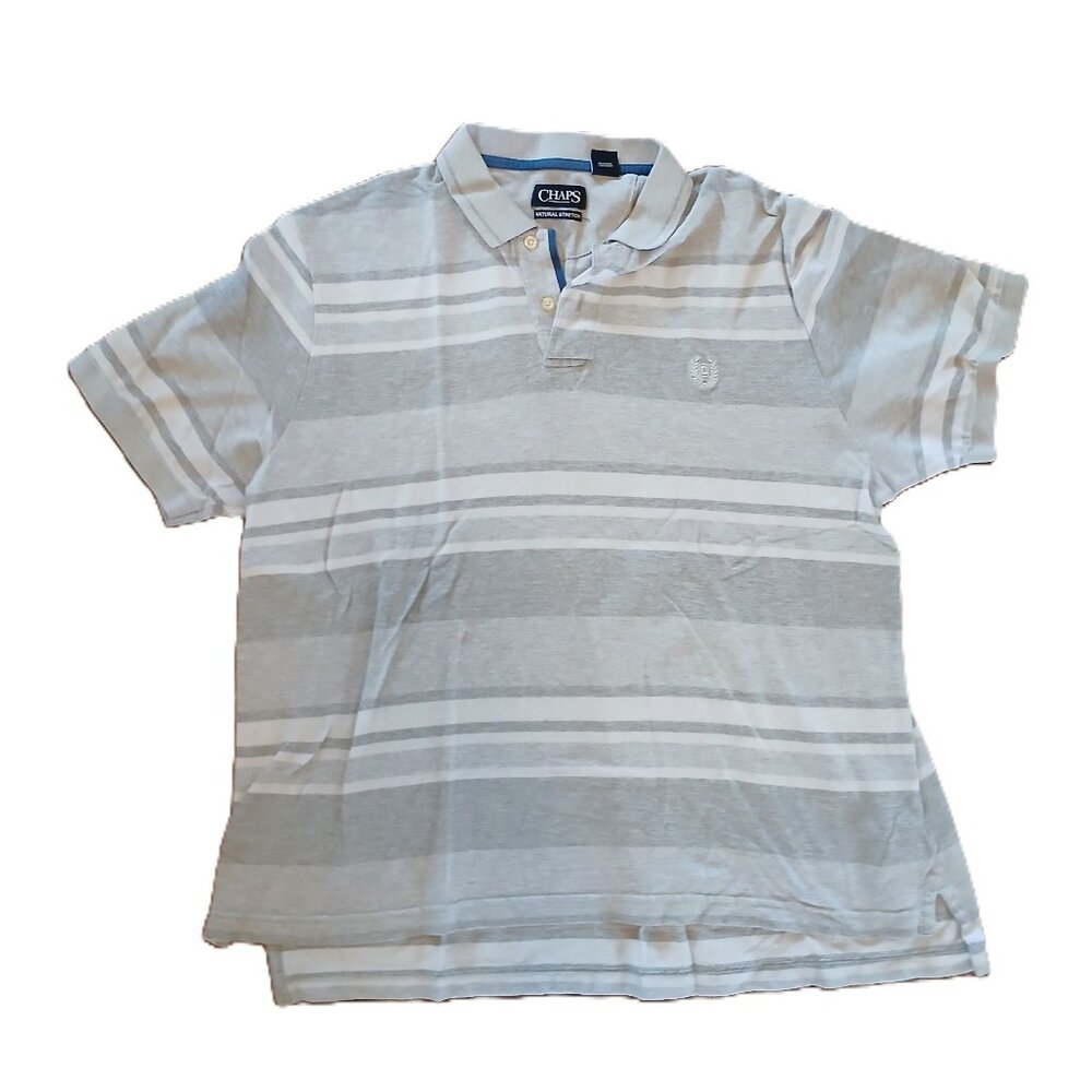 Chaps Men’s Gray Striped Polo Shirt XL 100% Cotton